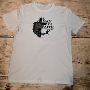 Man of Faith Christian T-Shirt Lion Cross 1 Corinthians XL White